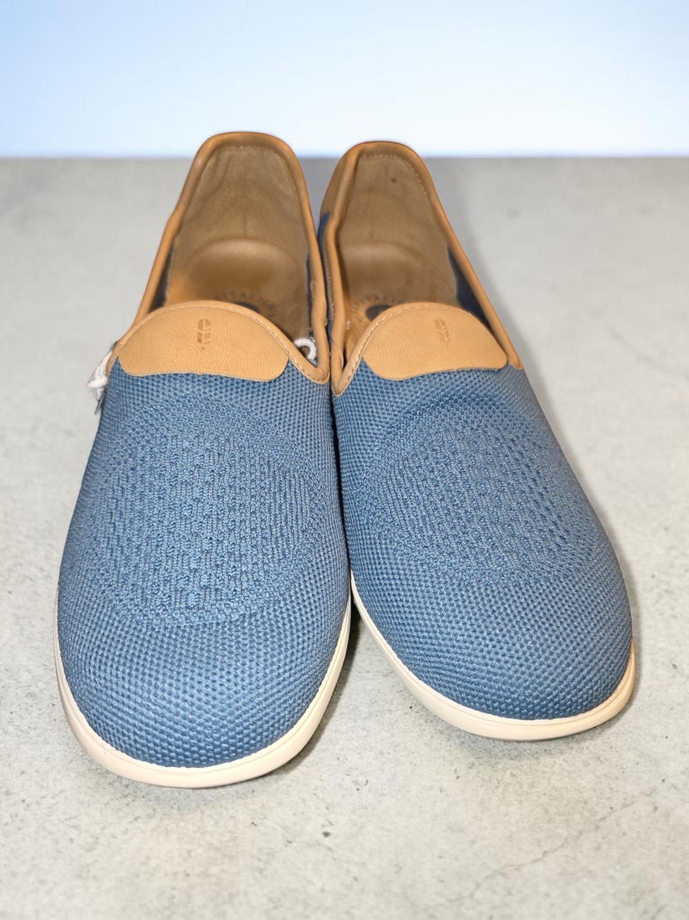 REVITALIGN Bluestone Knit Slip-On Sneakers with Tan Trim